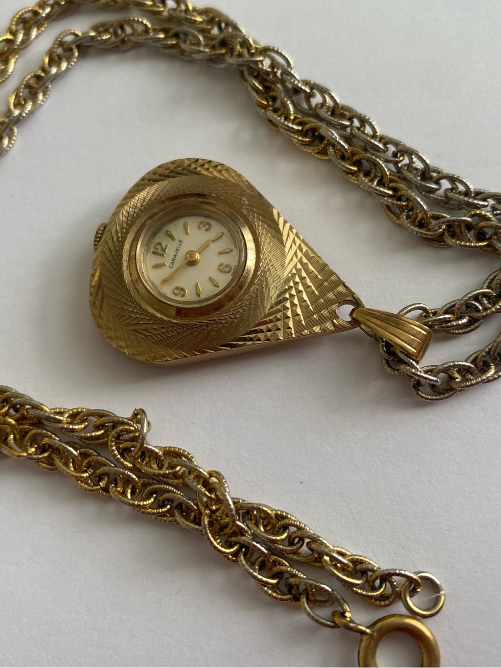 Vintage Caravelle Gold-Tone Mechanical Pendant Watch Necklace
